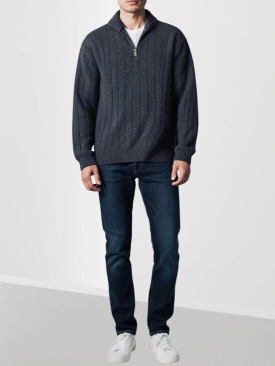 Oscar de la Renta Other - Oscar De La Renta Men’s Quarter-Zip Ribbed Pullover Sweater in Charcoal Gray XL